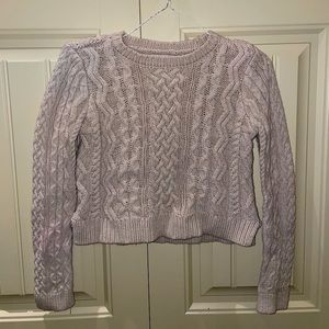 Beige Cropped Cable Knit Sweater